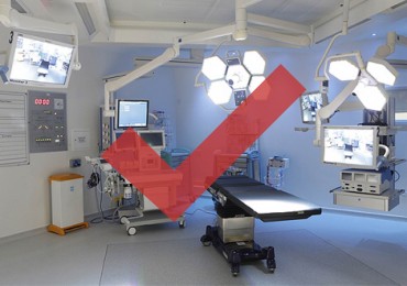 Operating room with red check - FDA Update.